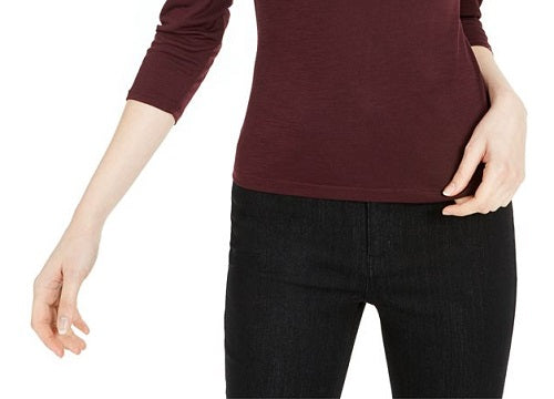 Bar III महिलाओं के लिए मेश ट्रिम पफ़ स्लीव टॉप रेड, साइज़ X-स्मॉल