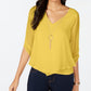 Thalia Sodi Women's Tie Sleeve Necklace Top Yellow Size Large