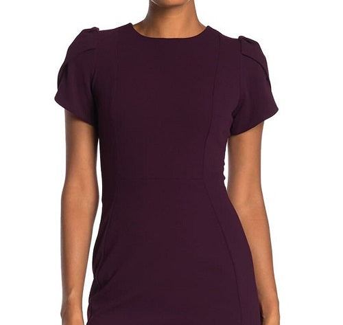 Calvin Klein Women's Petal Sleeve Jewel Neck Above the Knee Body Con Evening Dress Purple Size 14