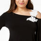 Alfani Women's One Shoulder Applique Top Black Size Petite L