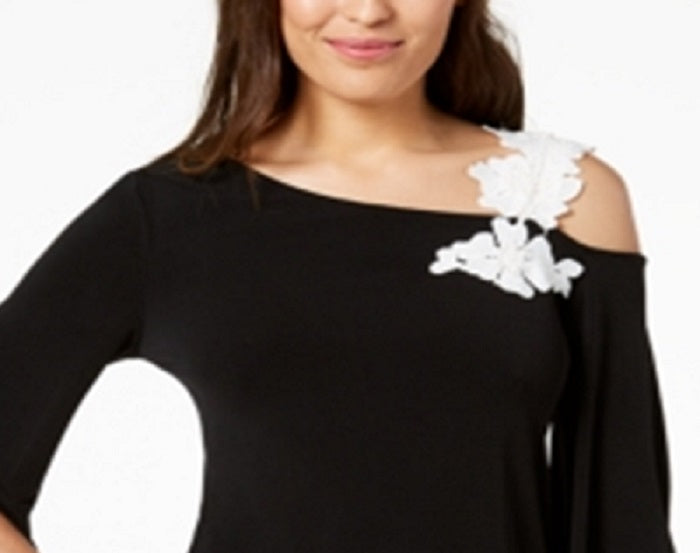 Alfani Women's One Shoulder Applique Top Black Size Petite L
