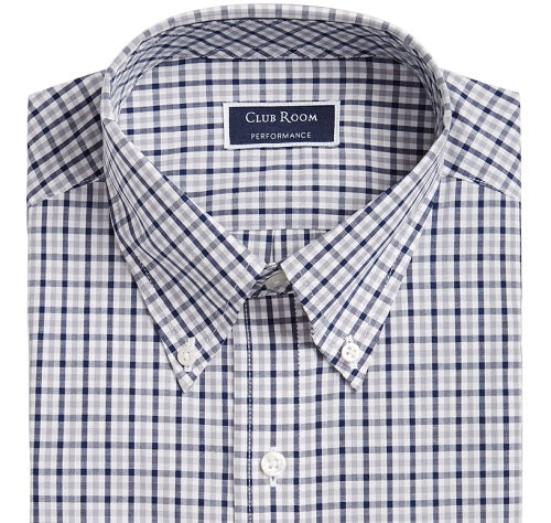Club Room Men's Classic Regular Fit Gingham Check Performance Dress Shirt Grey Size 32X33