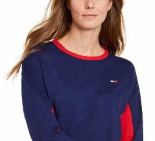 Tommy Hilfiger Women's Neck with Taping Cotton Jimmy Jazz Cropped Crew Top Blue Size Medium