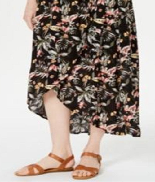 Style & Co Women's Printed High Low Skirt Black Size Petite X-Large