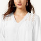 Style & Co Women's Lace Yoke Handkerchief Hem Top White Size Large