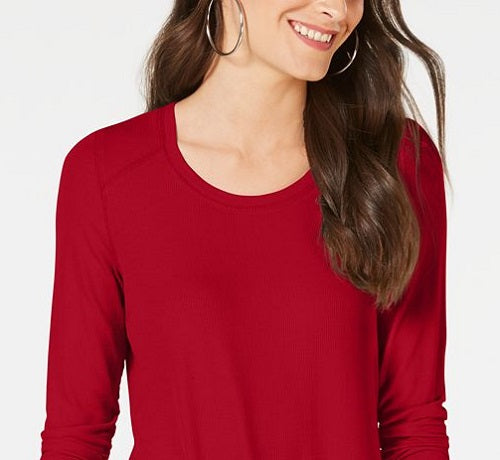 INC International Concepts Women's Ribbed Long Sleeve T-Shirt Red Size X-Large