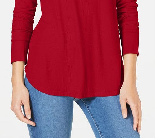 INC International Concepts Women's Ribbed Long Sleeve T-Shirt Red Size X-Large