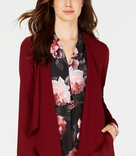 Nine West Women's Draped Open Front Topper Jacket Red Size Large