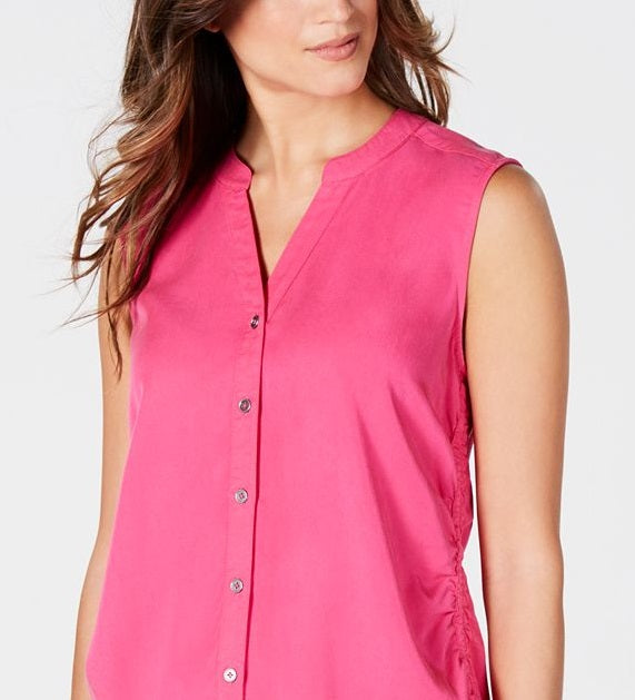 Style & Co Women's Cinched Side Sleeveless Top Pink Size Petite XL
