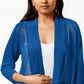 Alfani Women's Mixed Stitch Open Front Cardigan Blue Size Petite Small
