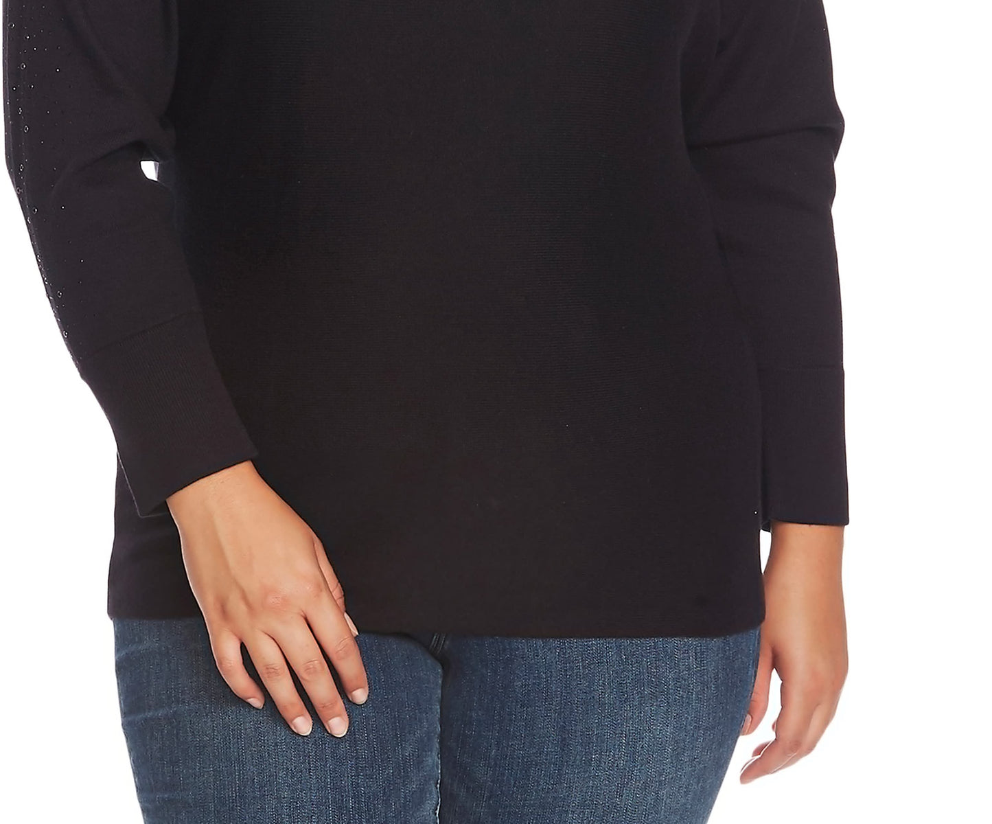 Vince Camuto Women's Plus Embellished Long Sleeves Pullover Sweater Black Size 1X