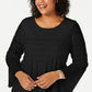Alfani Women's Smocked Stripe Top Black Size 2X