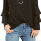 Style & Co Women's Double Bell Sleeve Top Black Black Size Petite S