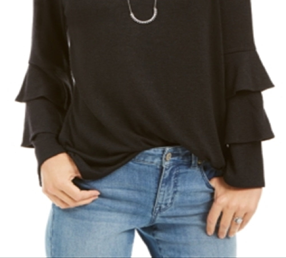 Style & Co Women's Double Bell Sleeve Top Black Black Size Petite S