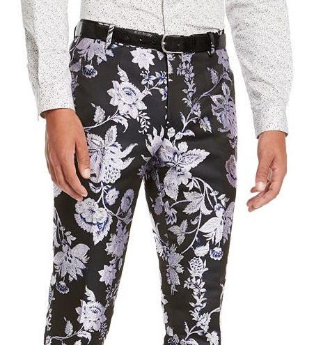 INC International Concepts Men's Slim Fit Floral Jacquard Pants Blue Size 29X30