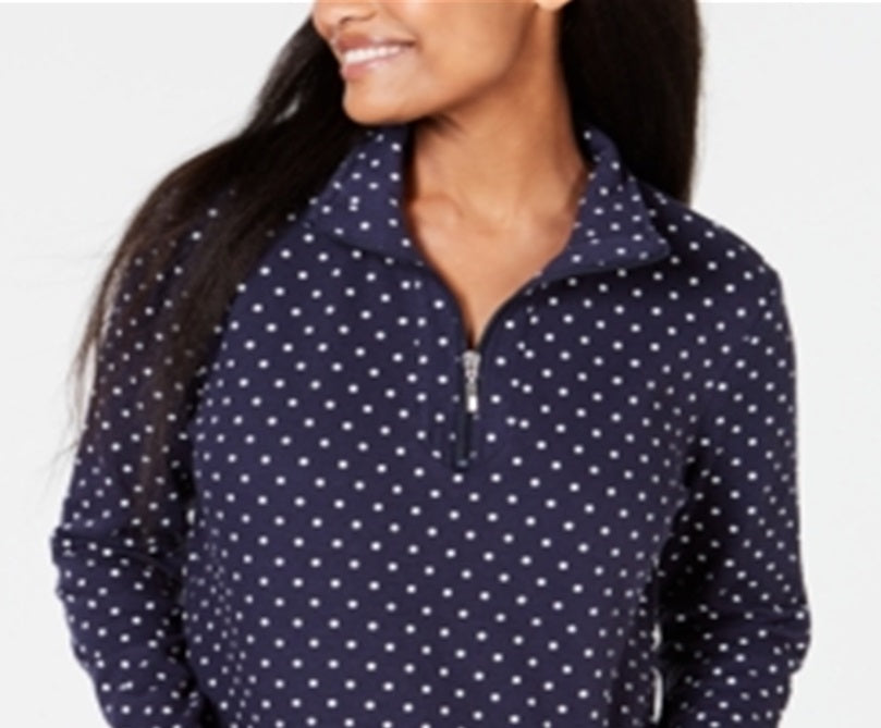 Karen Scott Women's Sport Printed Zip Top Blue Size M