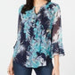 Charter Club Women's Printed Pintuck Top Blue Size X-Large