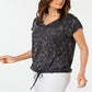 Ideology Women's Tie Front Printed Short Sleeve V Neck Top Black Size XL