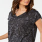 Ideology Women's Tie Front Printed Short Sleeve V Neck Top Black Size XL