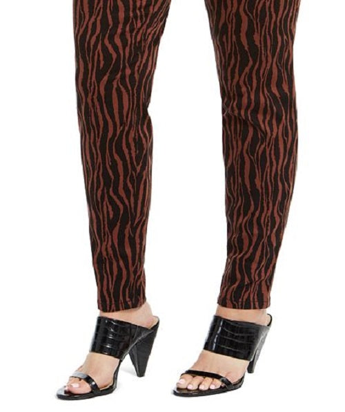 INC Iternational Concepts Women's Plus Tiger Print Mid Rise Skinny Jeans Brown Size PS