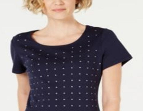 Karen Scott Women's Cotton Star Stud Top Dark Blue Size Petite S/M