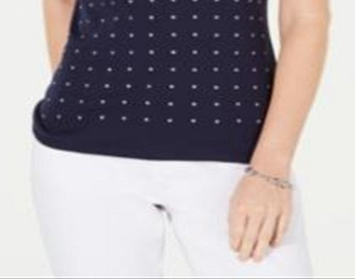 Karen Scott Women's Cotton Star Stud Top Dark Blue Size Petite S/M
