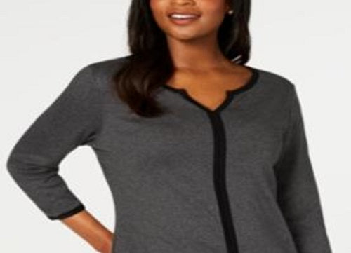 Karen Scott Womens Heather Raglan Keyhole Blouse Gray Size X-Small