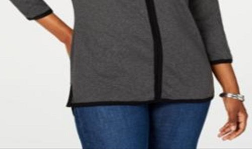 Karen Scott Womens Heather Raglan Keyhole Blouse Gray Size X-Small