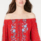 Style & Co Women's Printed Off the Shoulder Top Red Size PP