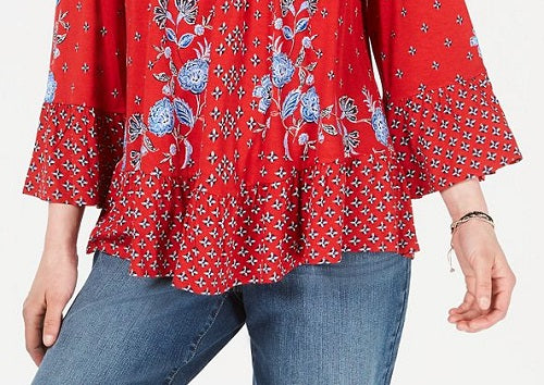 Style & Co Women's Printed Off the Shoulder Top Red Size PP