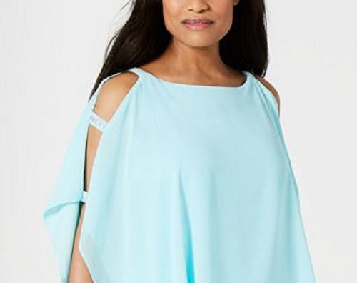 JM Collection Women's Split Sleeve Poncho Top Blue Size Petite L