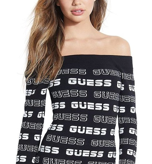 Guess Women's Ninetta Logo Off the Shoulder Dress Gray Size Medium
