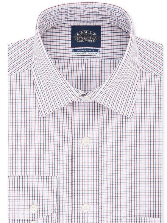 Eagle Men's Classic Regular Fit Non Iron Stretch Collar Check Dress Shirt Red Size XL