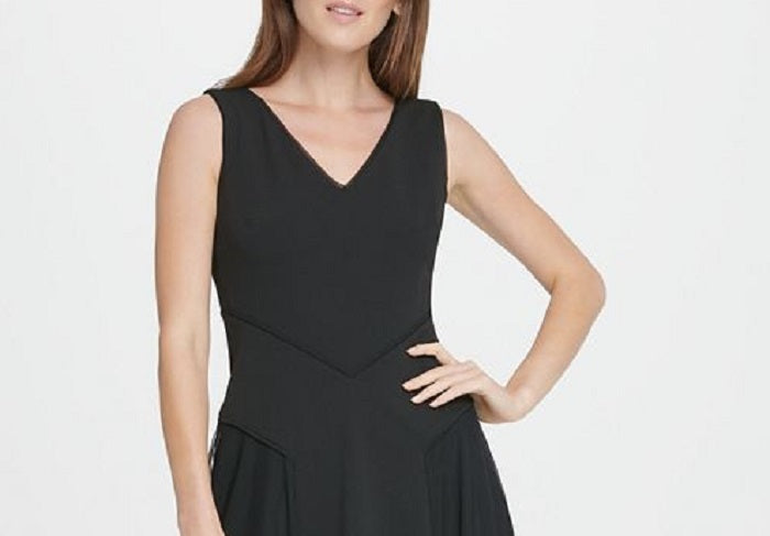 DKNY Women's Mesh Skirt MIDI Flare Dress Black Size 6