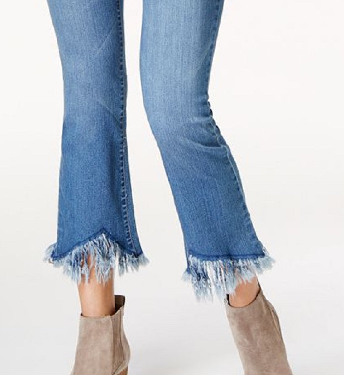 INC International Concepts Women's Cropped Fringe Trim Jeans Blue Size 18