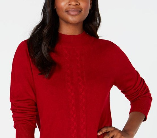 Karen Scott Women's Cable Front Mock Neck Sweater Red Size Small