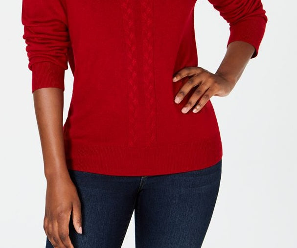 Karen Scott Women's Cable Front Mock Neck Sweater Red Size Small