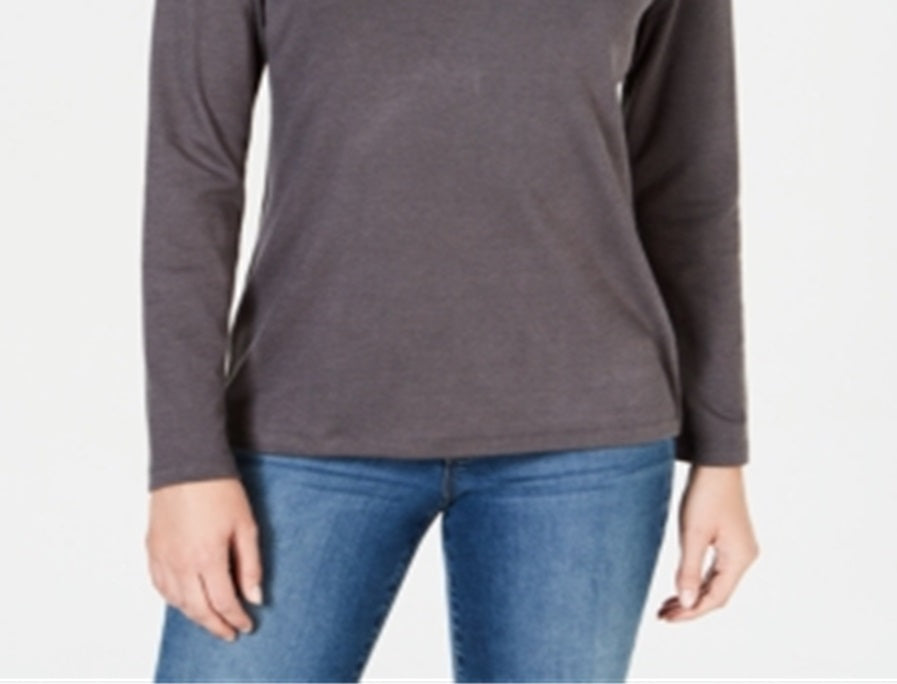Karen Scott Women's Satin Trim Scoop Neck Top Gray Size X-Large