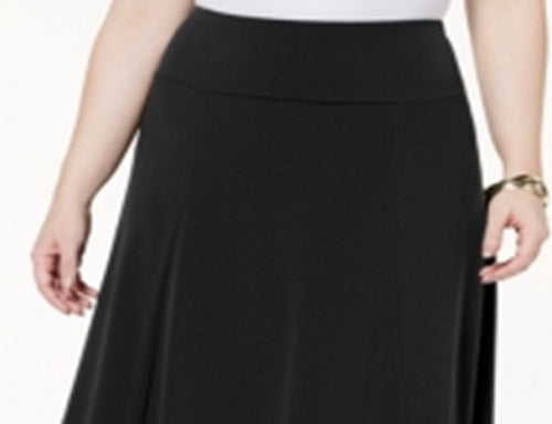 JM Collection Women's Plus Mesh Hem MIDI Skirt Black Size 3X