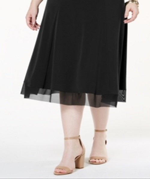 JM Collection Women's Plus Mesh Hem MIDI Skirt Black Size 3X