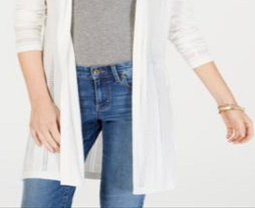 Charter Club Women's Long Sleeve Open Cardigan Top White Size Small