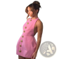 Sleeveless Backless Mini Dress with Gold Rose Buttons