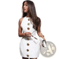 Sleeveless Backless Mini Dress with Gold Rose Buttons