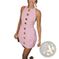 Sleeveless Backless Mini Dress with Gold Rose Buttons