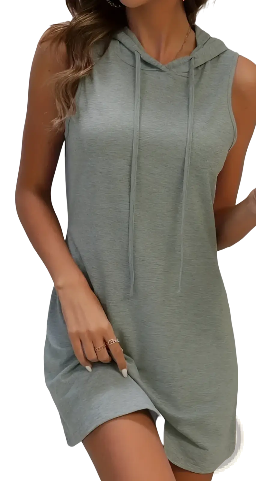 Sleeveless Hooded Drawstring Maxi Dress with Pockets
