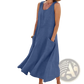Sleeveless Linen A-line Maxi Dress with Pockets