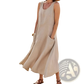 Sleeveless Linen A-line Maxi Dress with Pockets