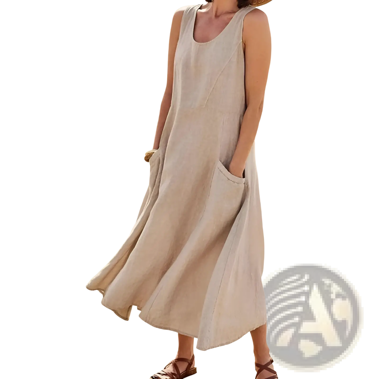 Sleeveless Linen A-line Maxi Dress with Pockets