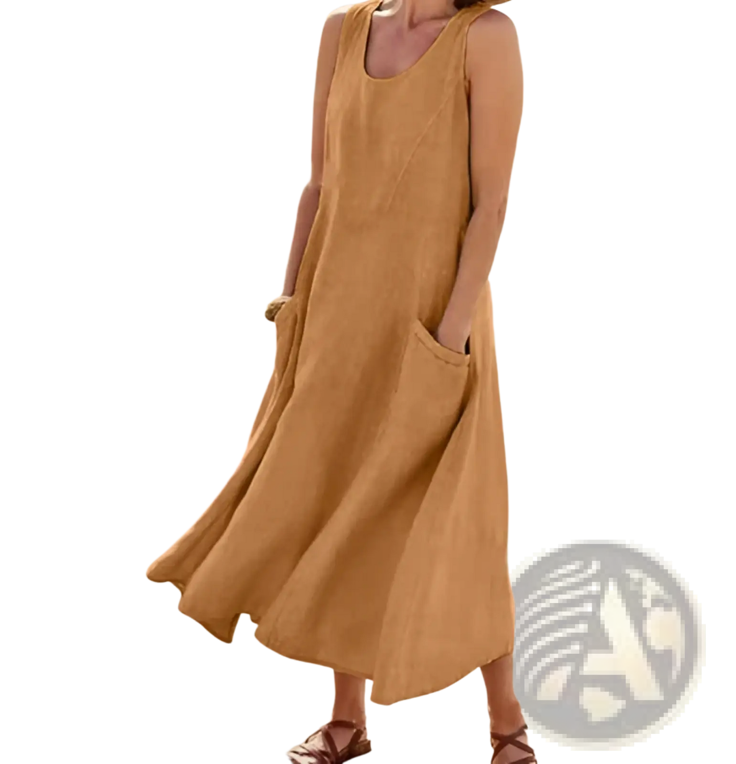 Sleeveless Linen A-line Maxi Dress with Pockets