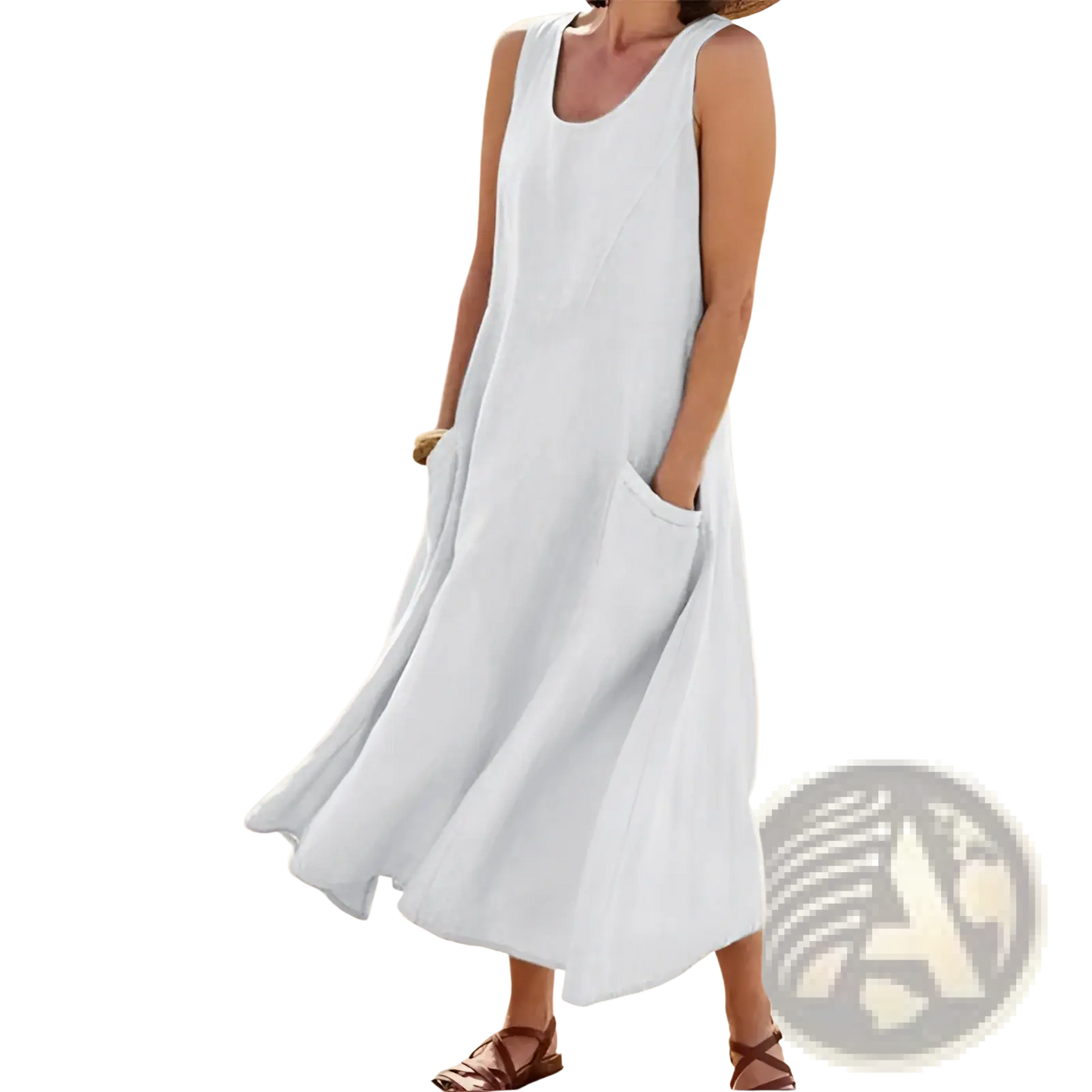Sleeveless Linen A-line Maxi Dress with Pockets